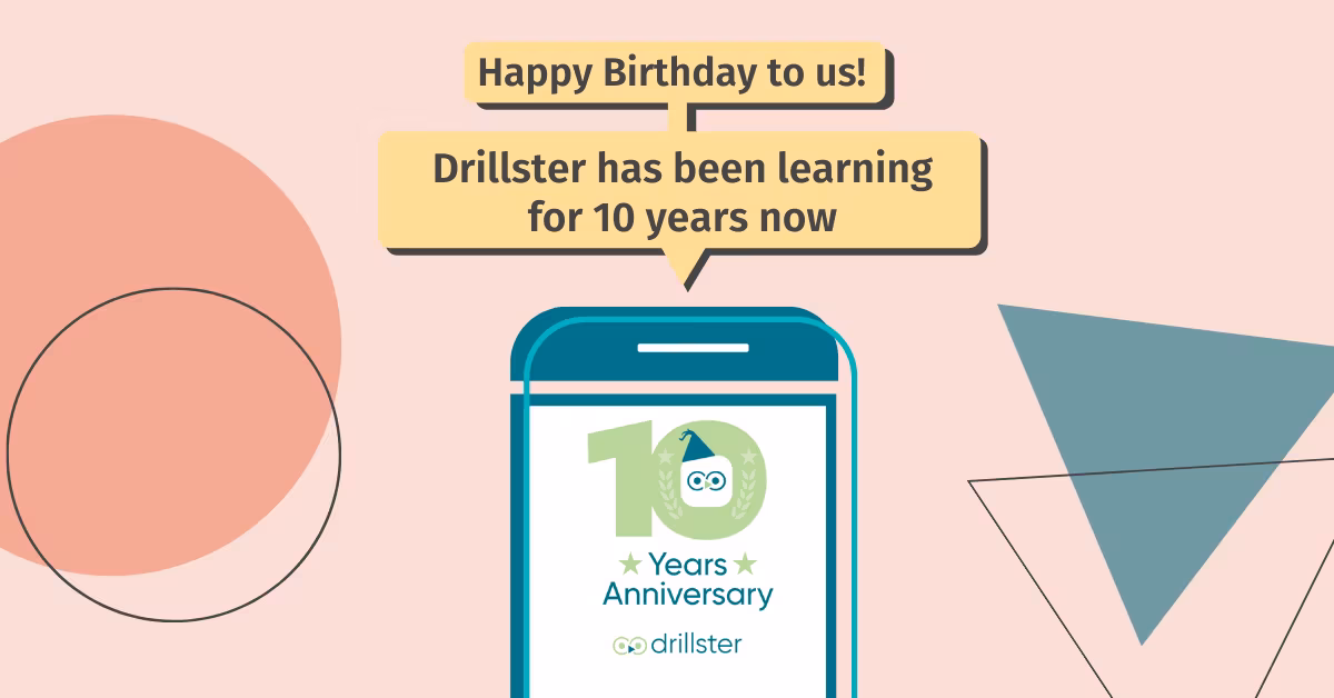 Drillster team celebrating decade of adaptive learning innovation with global colleagues in Utrecht office