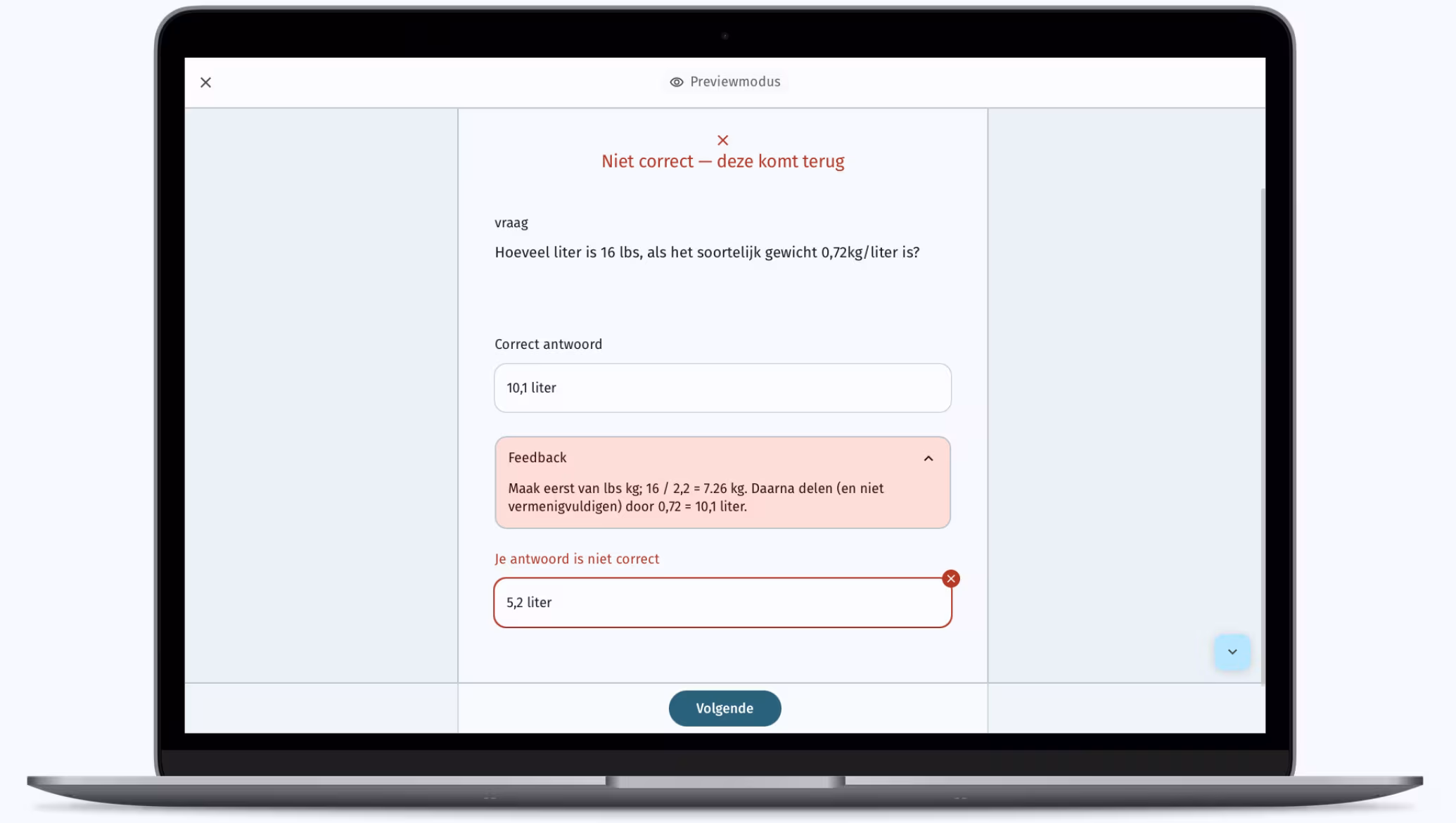 Drillster feedback screen showing an incorrect answer and explanation for a Vliegschool Hilversum theory question
