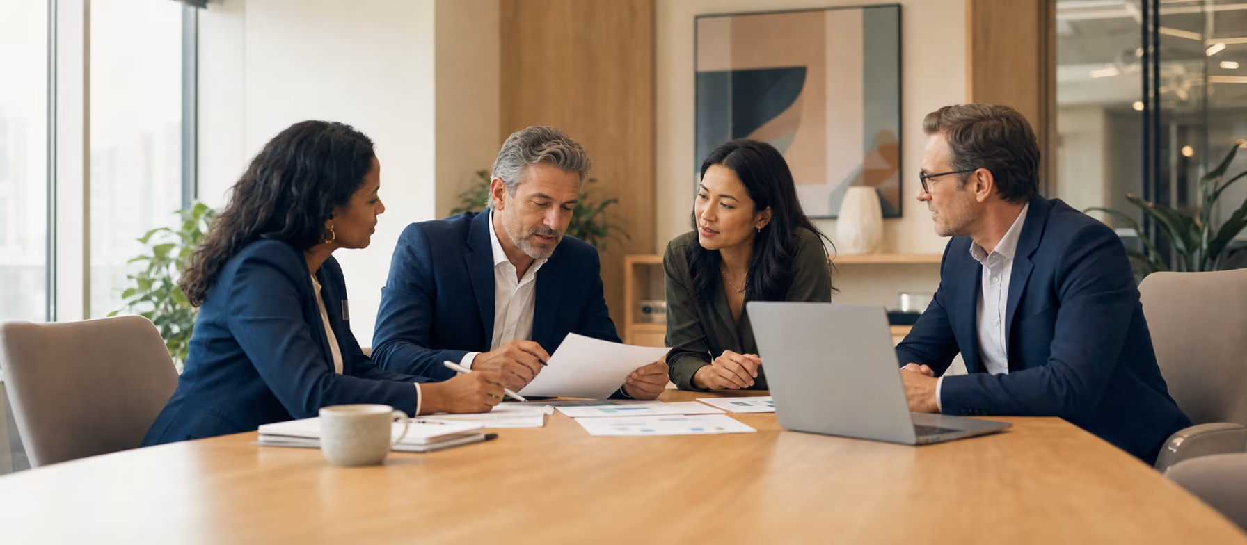 Équipe bancaire collaborant à une utilisation responsable de l’IA
