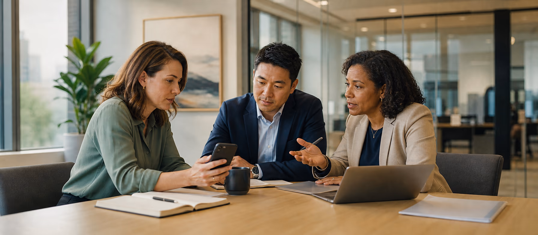 Banking office team reviewing a suspicious login request